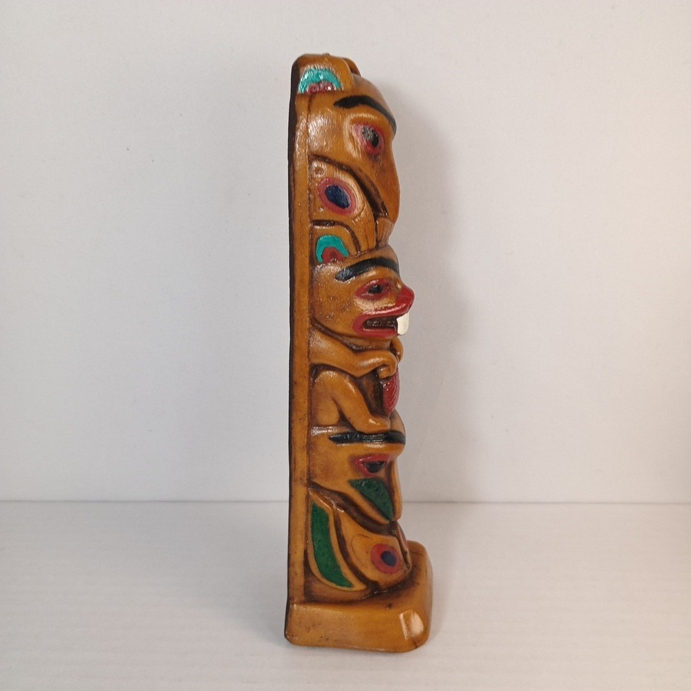 VTG Raven Alaskan Hand Painted Wood Carved Eagle Beaver & Bear Totem Pole 1985 - Picture 5 of 8